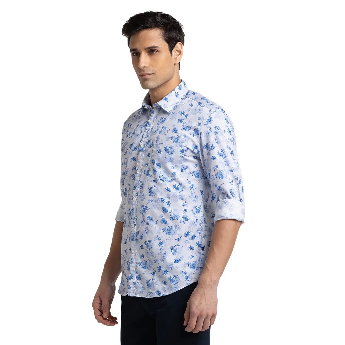 Men Blue Slim Fit Print Cotton Full Sleeve Shirts