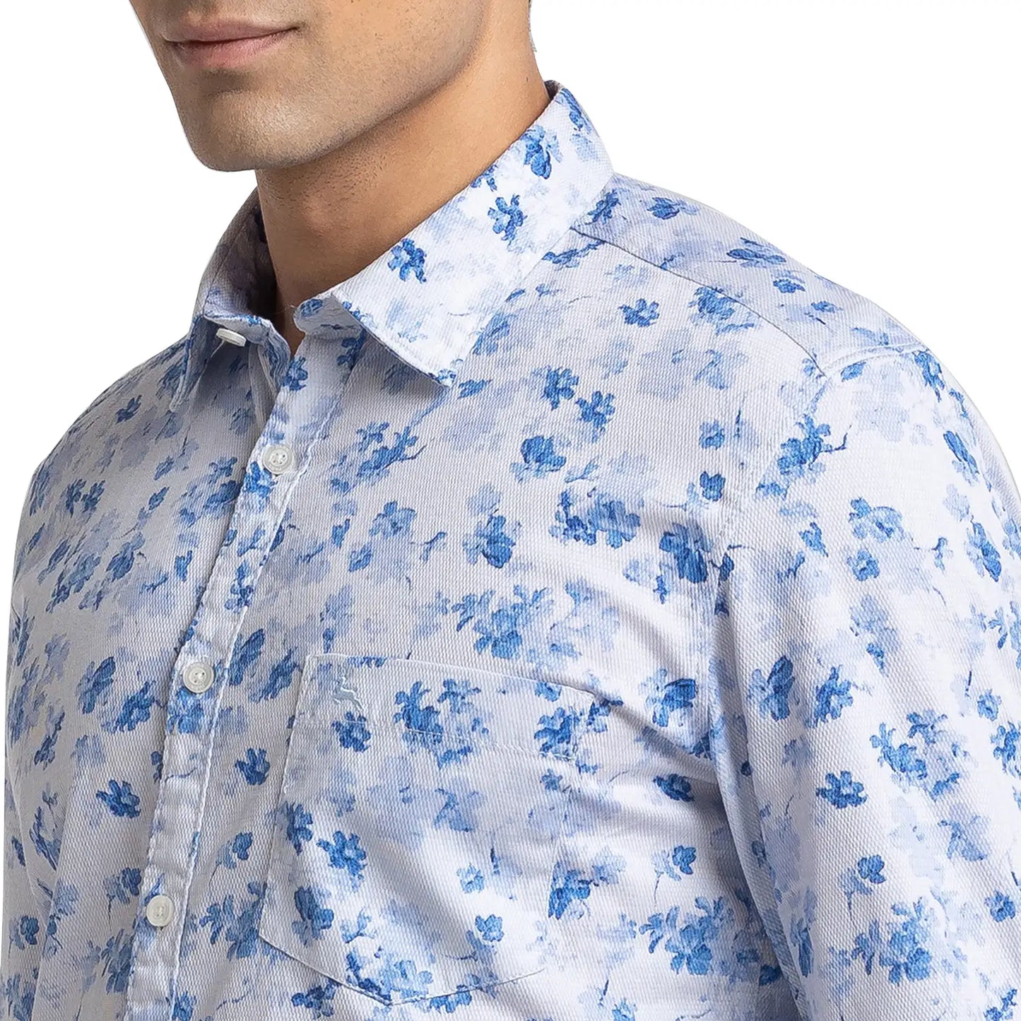 Men Blue Slim Fit Print Cotton Full Sleeve Shirts