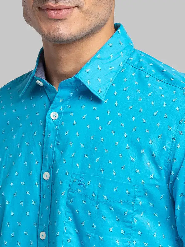 Men Blue Slim Fit Print Cotton Full Sleeve Shirts