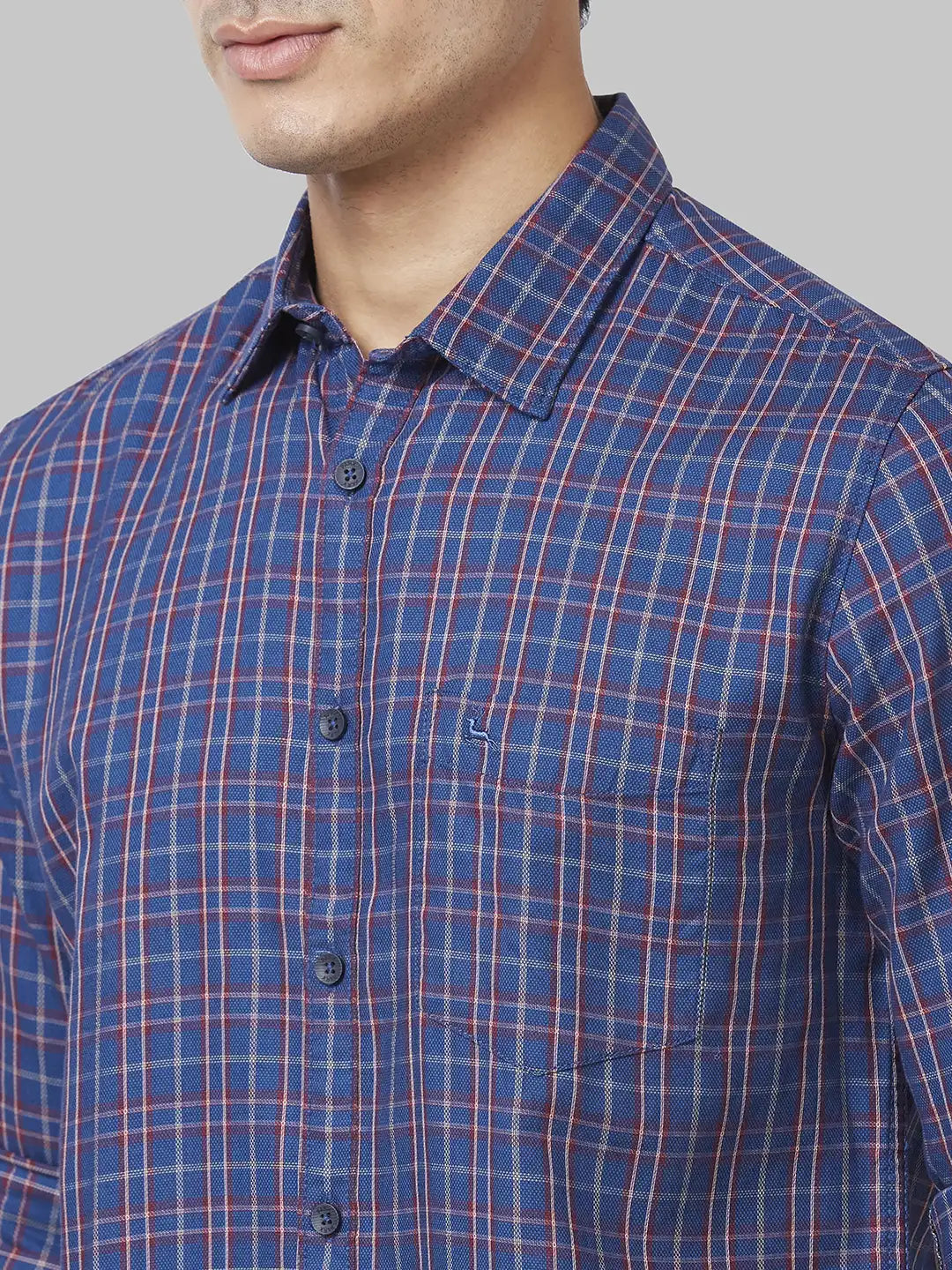 Men Blue Slim Fit Checks Cotton Full Sleeve Shirts