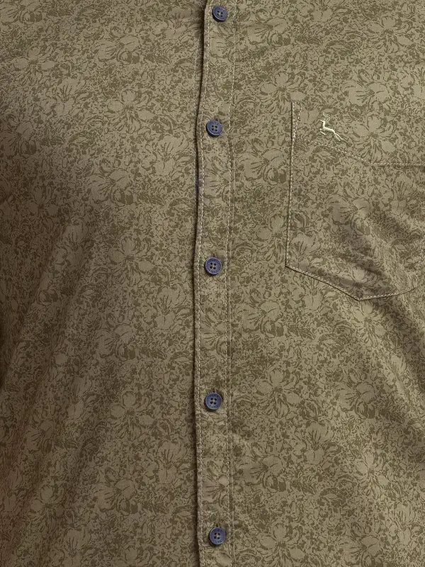 Men Green Slim Fit Print Cotton Full Sleeve Shirts