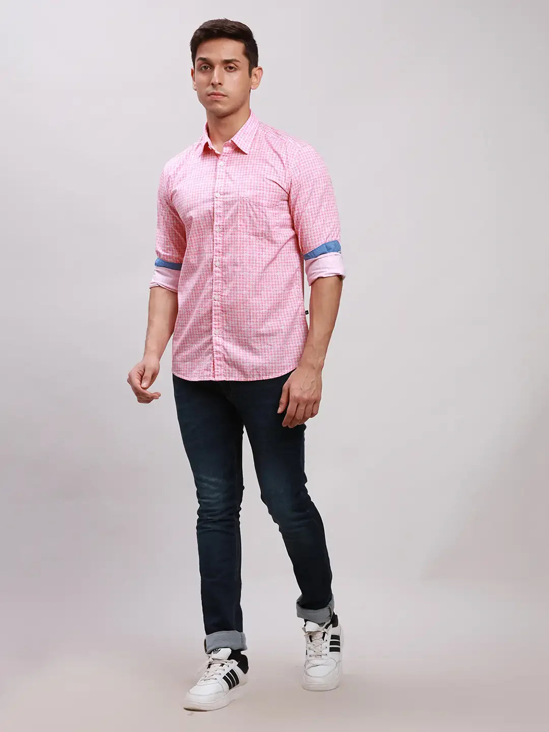 Men Red Slim Fit Print Cotton Full Sleeve Cut Away Collar Shirts