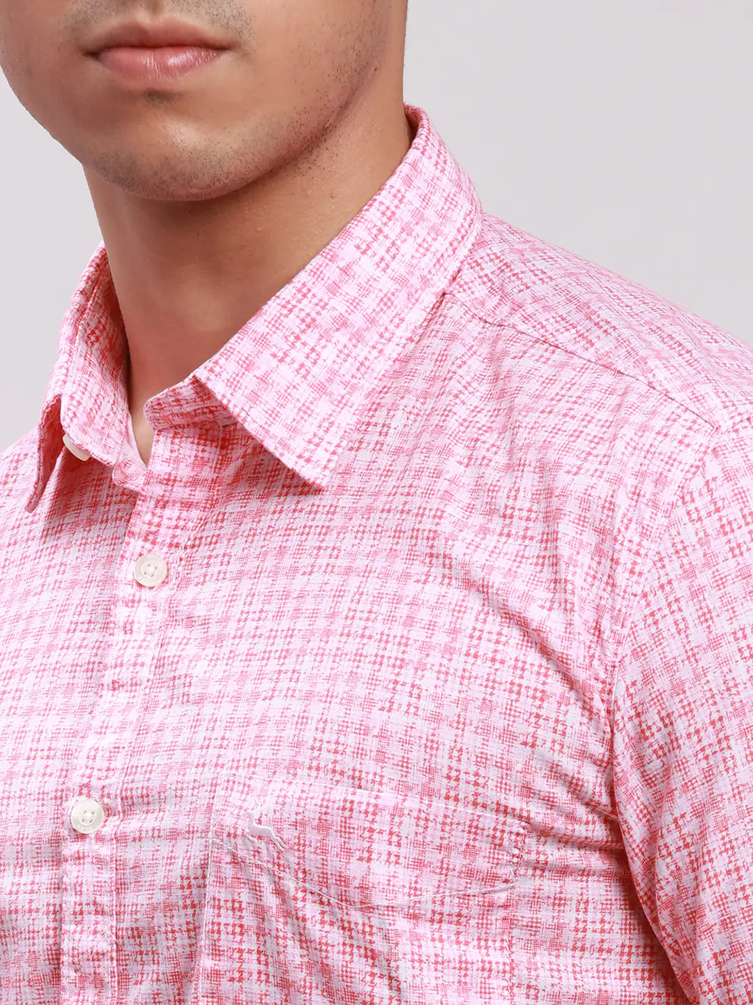 Men Red Slim Fit Print Cotton Full Sleeve Cut Away Collar Shirts