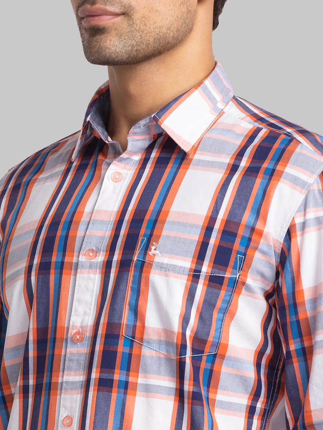 Parx Men Orange Checks Slim Fit Cotton Full Sleeve Shirts
