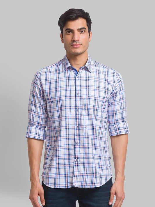 Men Red Slim Fit Checks Cotton Blend Full Sleeve Shirts