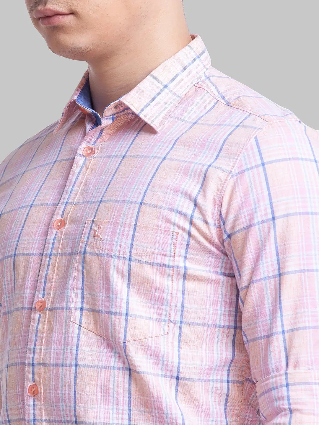 Parx Men Orange Checks Slim Fit Cotton Blend Full Sleeve Shirts