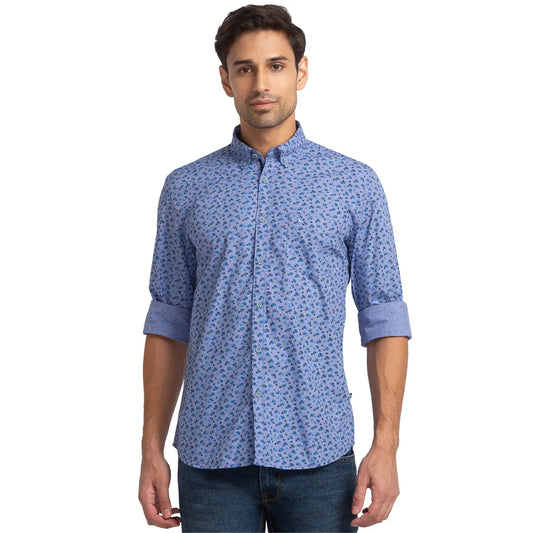 Men Blue Slim Fit Print Cotton Full Sleeve Shirts