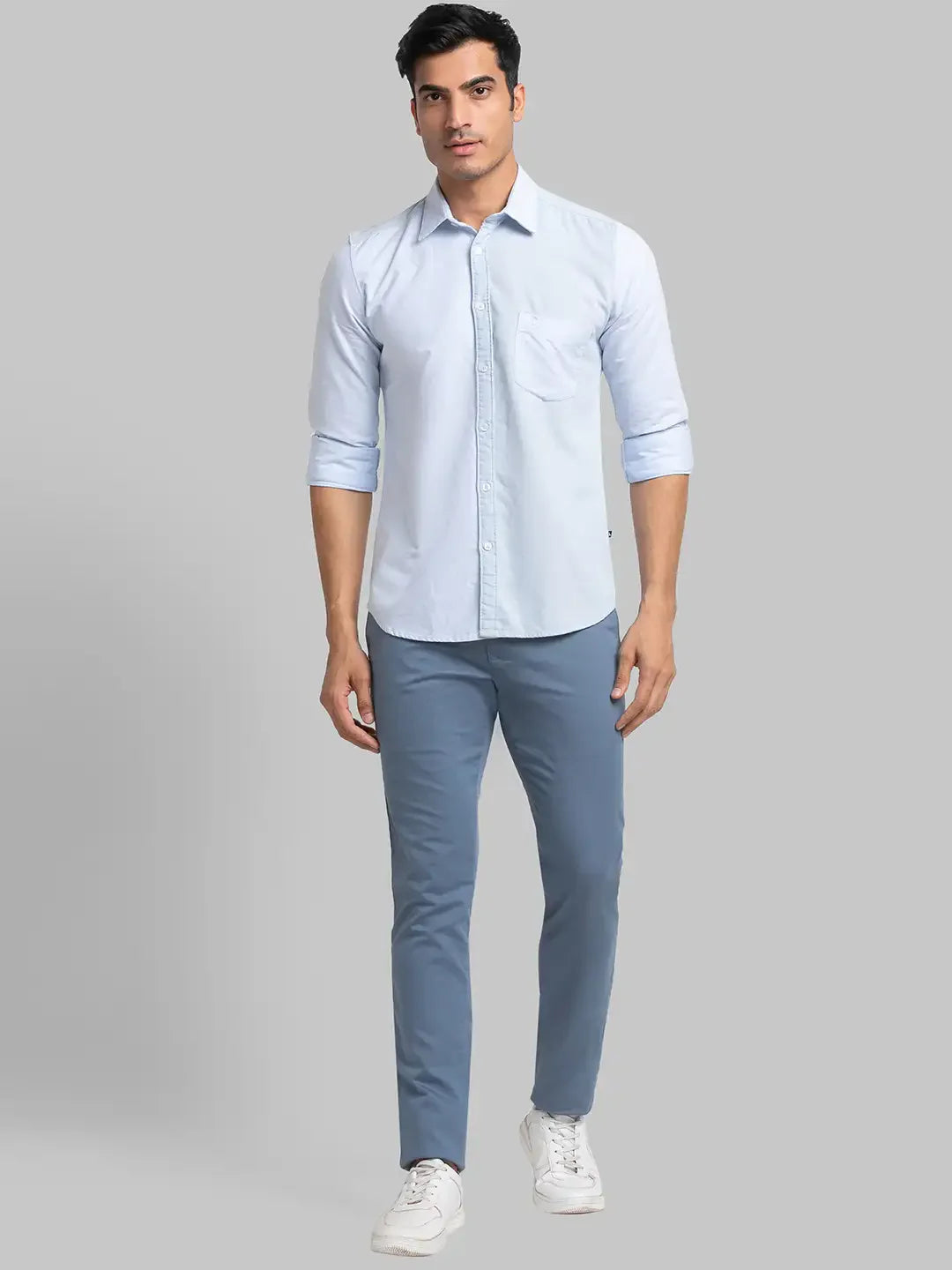 Men Blue Slim Fit Solid Cotton Full Sleeve Shirts