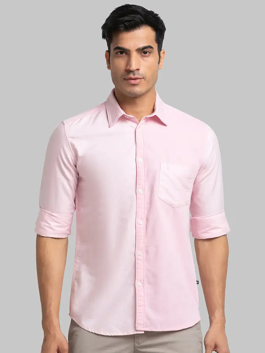 Parx Men Pink Solid Slim Fit Cotton Casual Shirt