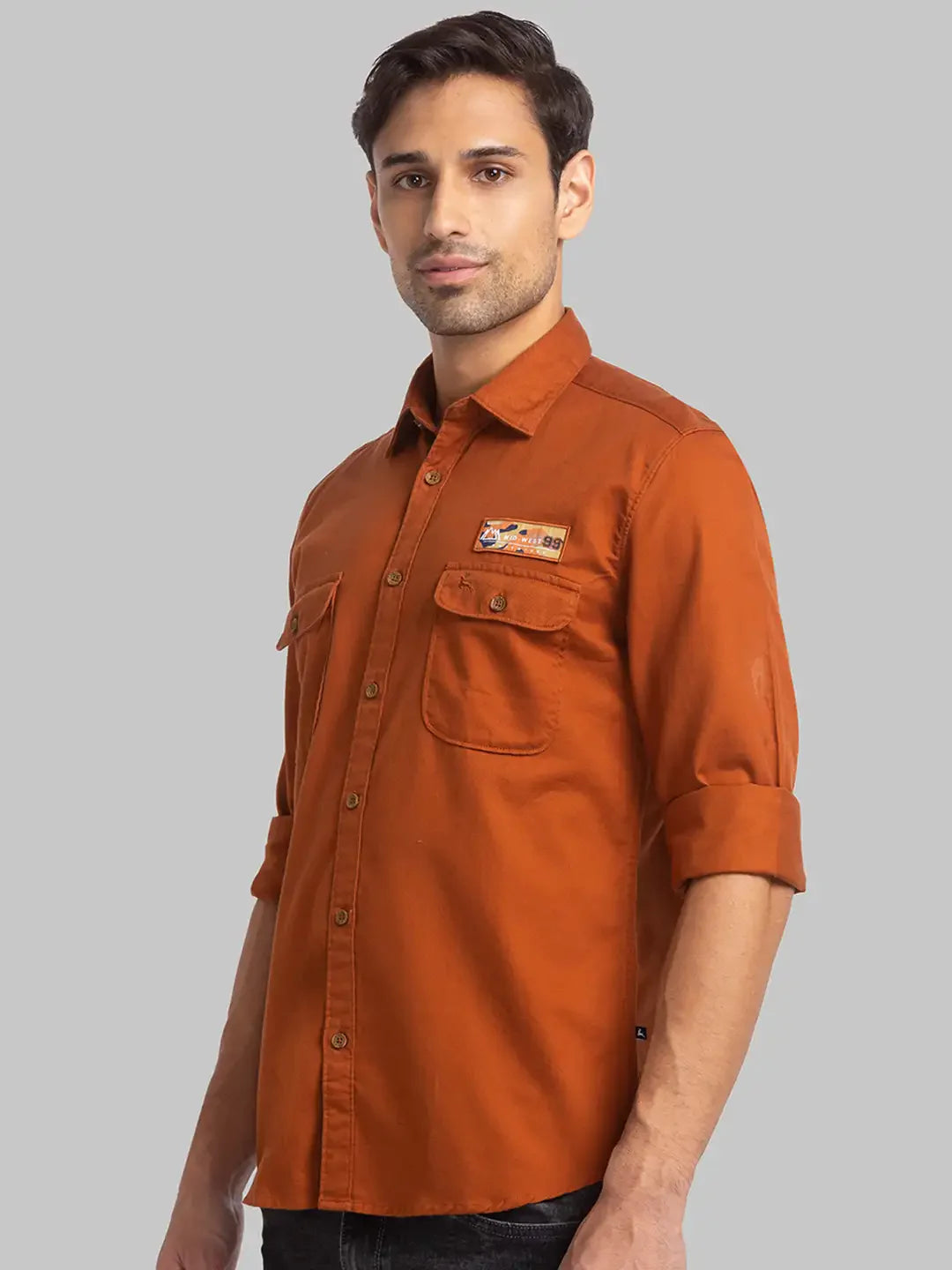 Men Brown Slim Fit Solid Cotton Full Sleeve Shirts