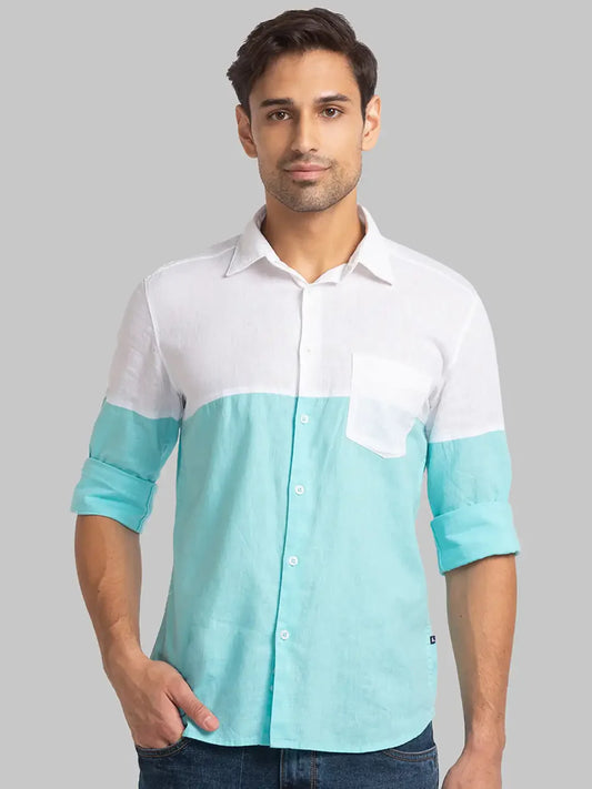 Men Blue Slim Fit Solid Cotton Blend Full Sleeve Shirts