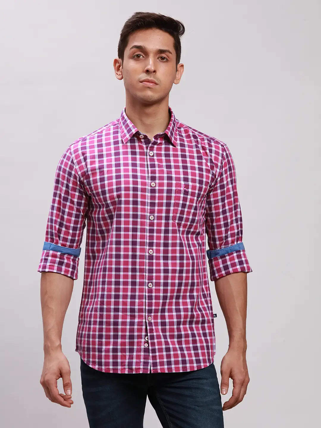 Parx Men Purple Checks Slim Fit Cotton Casual Shirt