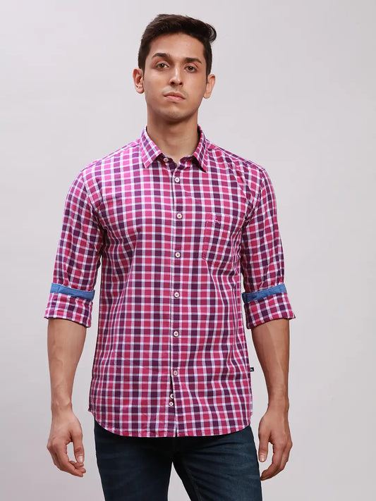 Parx Men Purple Checks Slim Fit Cotton Casual Shirt