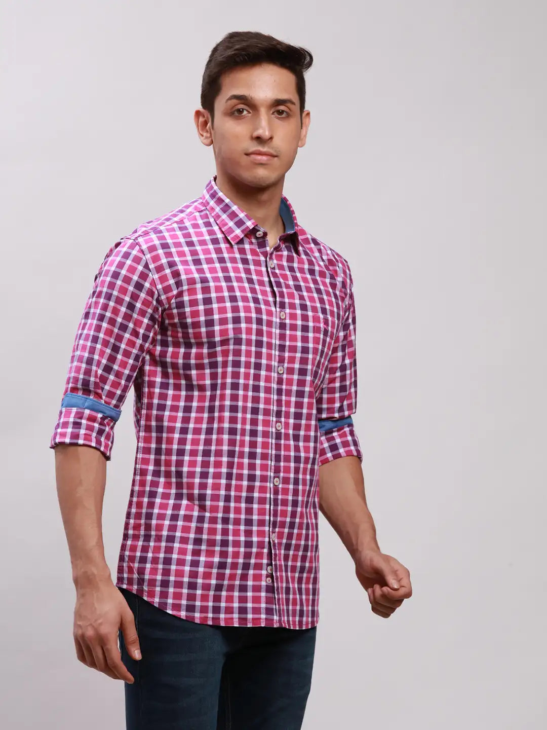Parx Men Purple Checks Slim Fit Cotton Casual Shirt