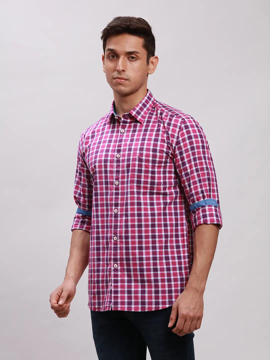 Parx Men Purple Checks Slim Fit Cotton Casual Shirt