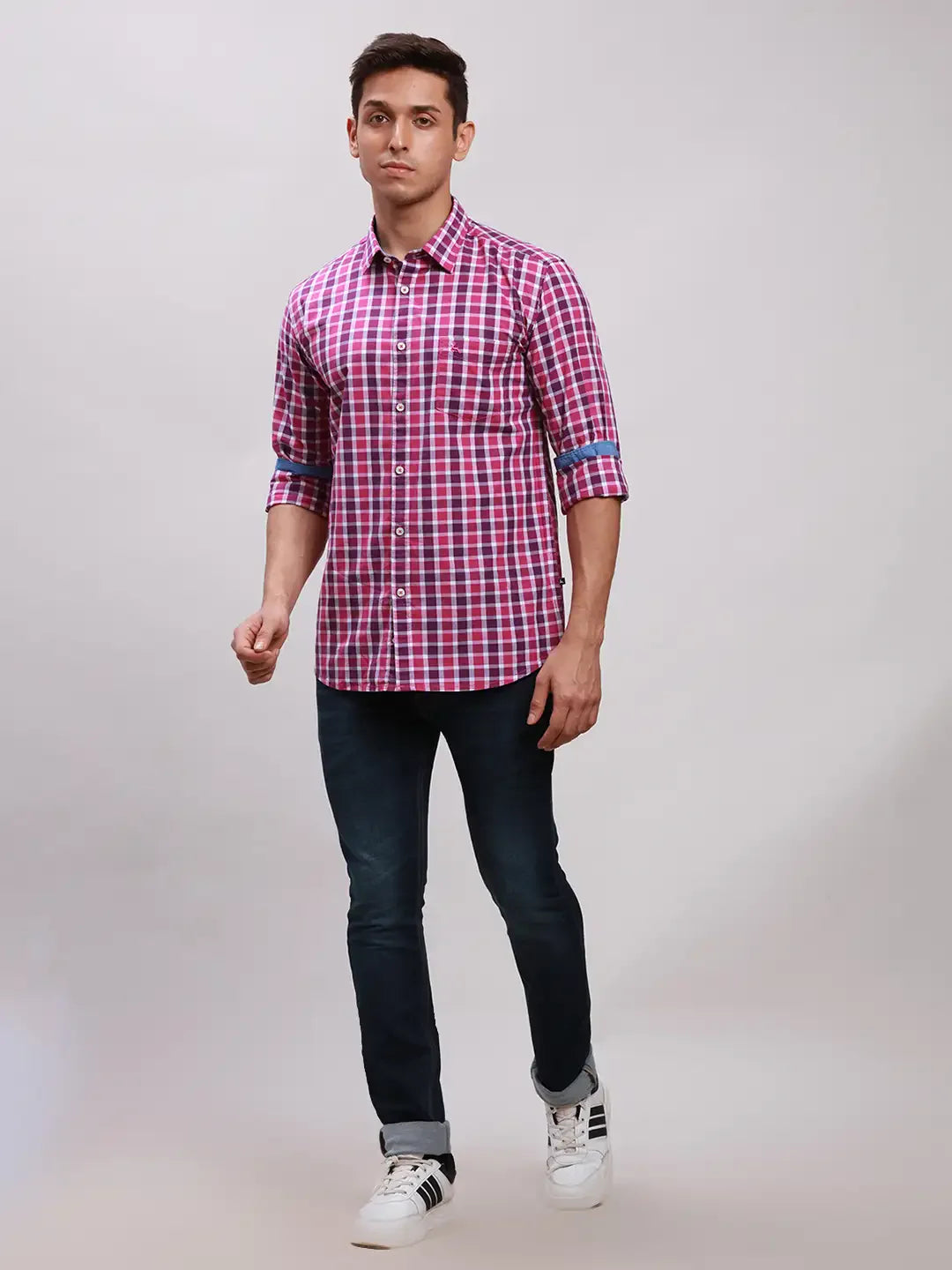 Parx Men Purple Checks Slim Fit Cotton Casual Shirt