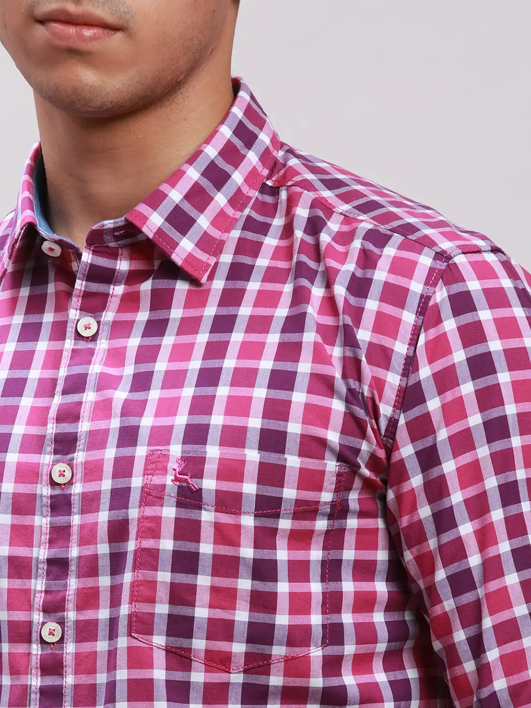 Parx Men Purple Checks Slim Fit Cotton Casual Shirt