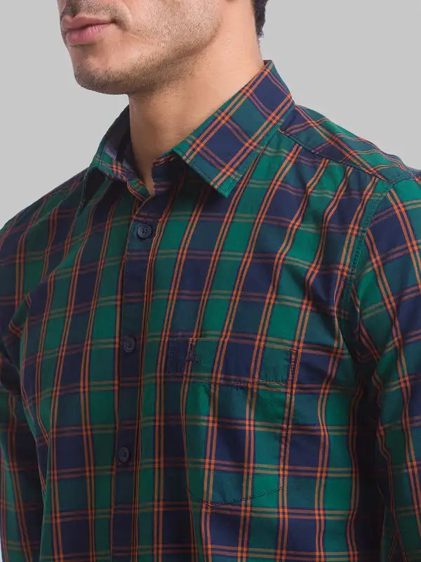 Men Green Slim Fit Checks Cotton Full Sleeve Shirts