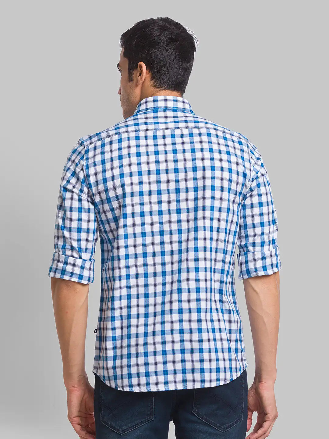 Parx Men Blue Checks Slim Fit Cotton Full Sleeve Shirts
