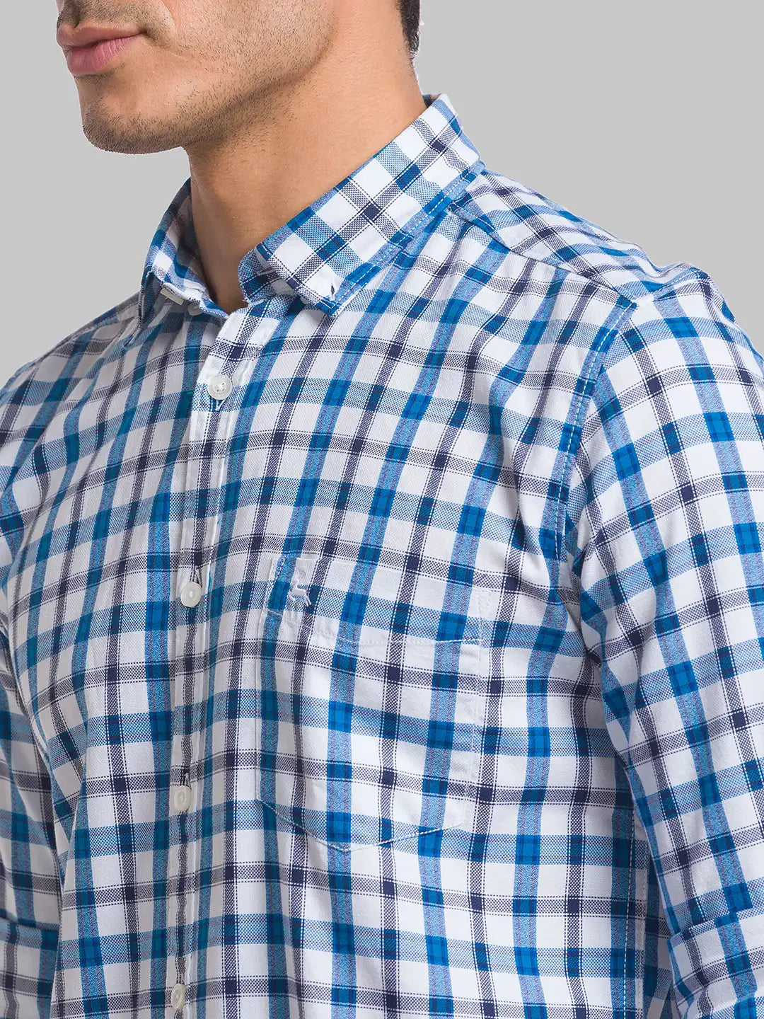 Parx Men Blue Checks Slim Fit Cotton Full Sleeve Shirts