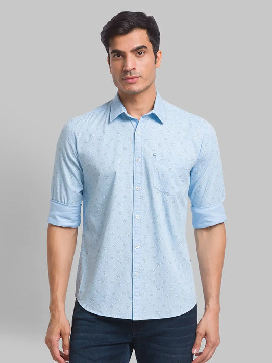 Men Blue Slim Fit Print Cotton Full Sleeve Shirts