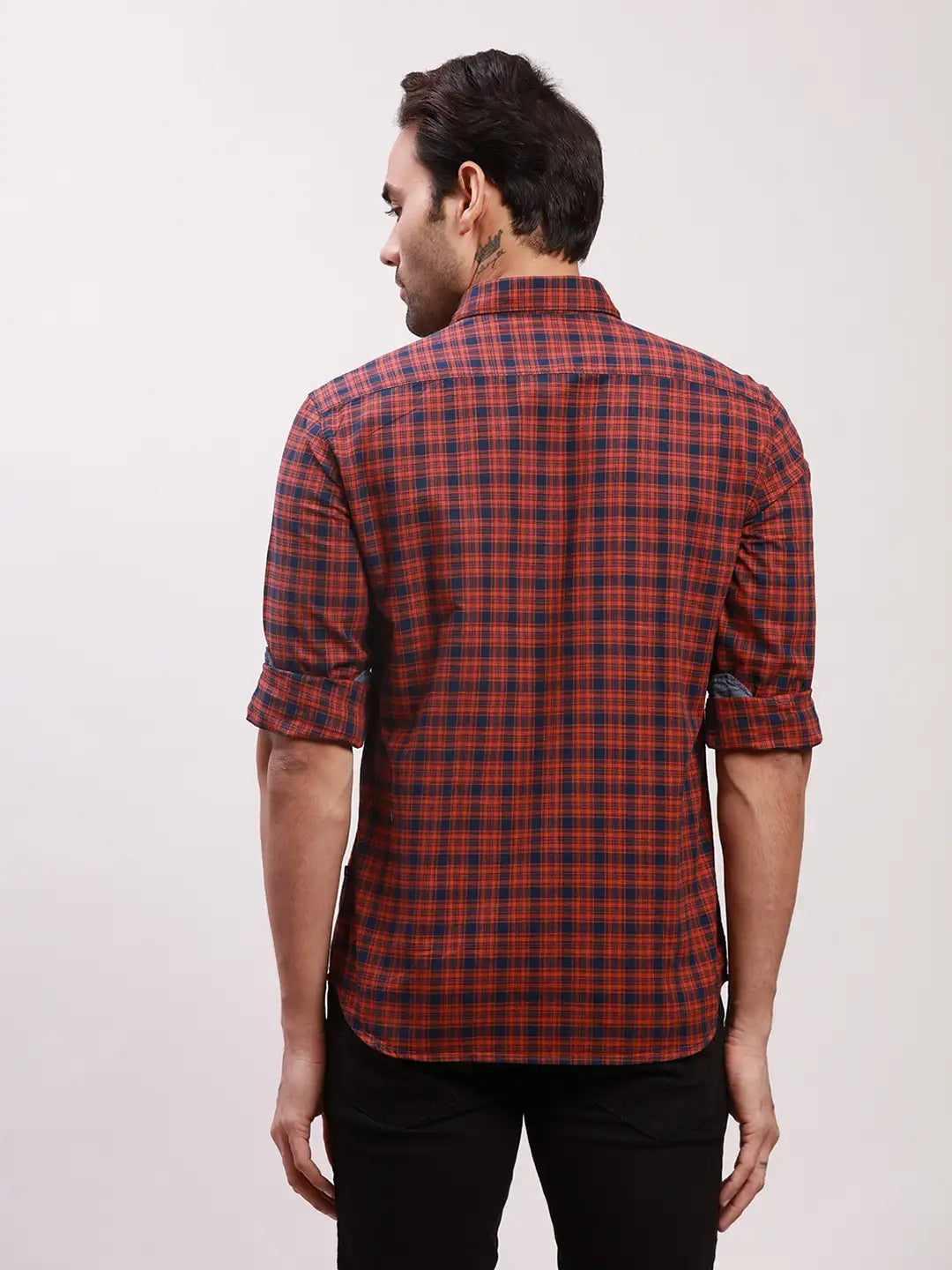 Parx Men Red Checks Slim Fit Cotton Full Sleeve Shirts