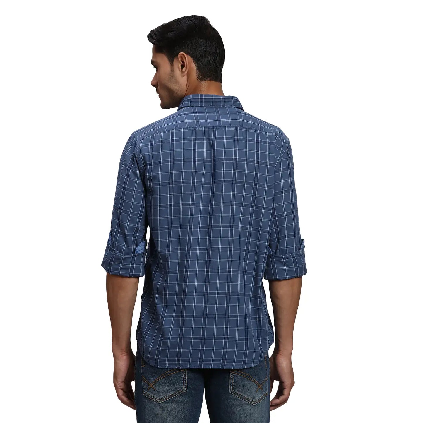 Men Blue Slim Fit Checks Cotton Full Sleeve Shirts