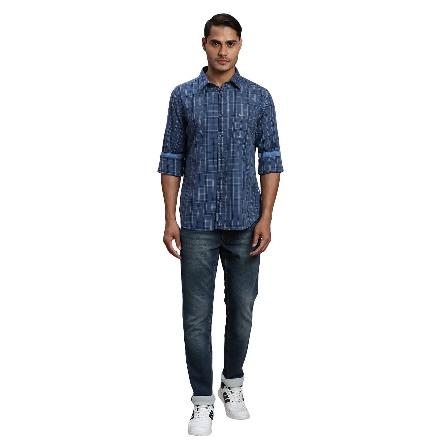 Men Blue Slim Fit Checks Cotton Full Sleeve Shirts
