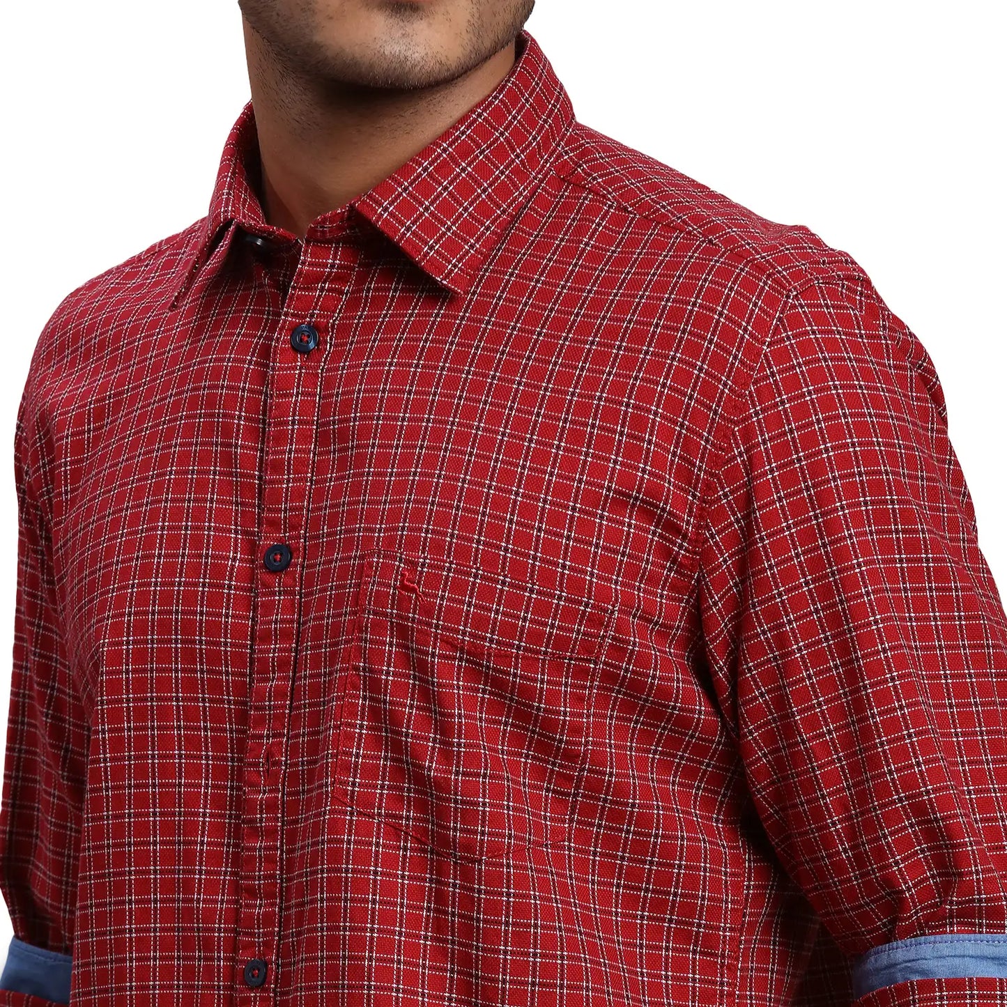 Men Red Slim Fit Checks Cotton Full Sleeve Shirts