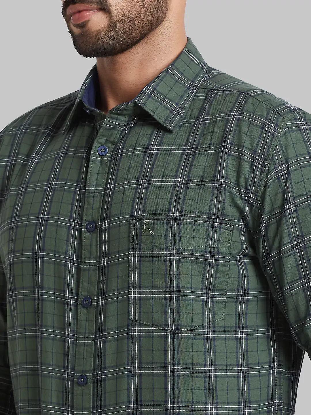 Men Green Slim Fit Checks Cotton Full Sleeve Shirts