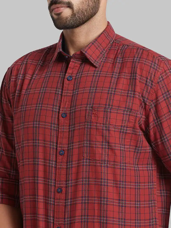 Men Red Slim Fit Checks Cotton Full Sleeve Shirts