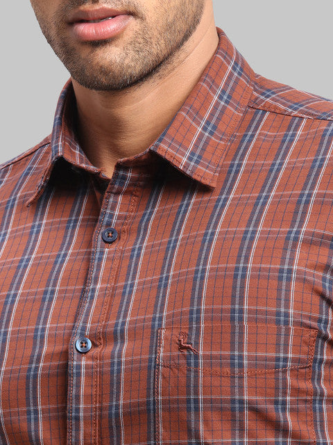 Parx Men Brown Checks Slim Fit Cotton Shirt
