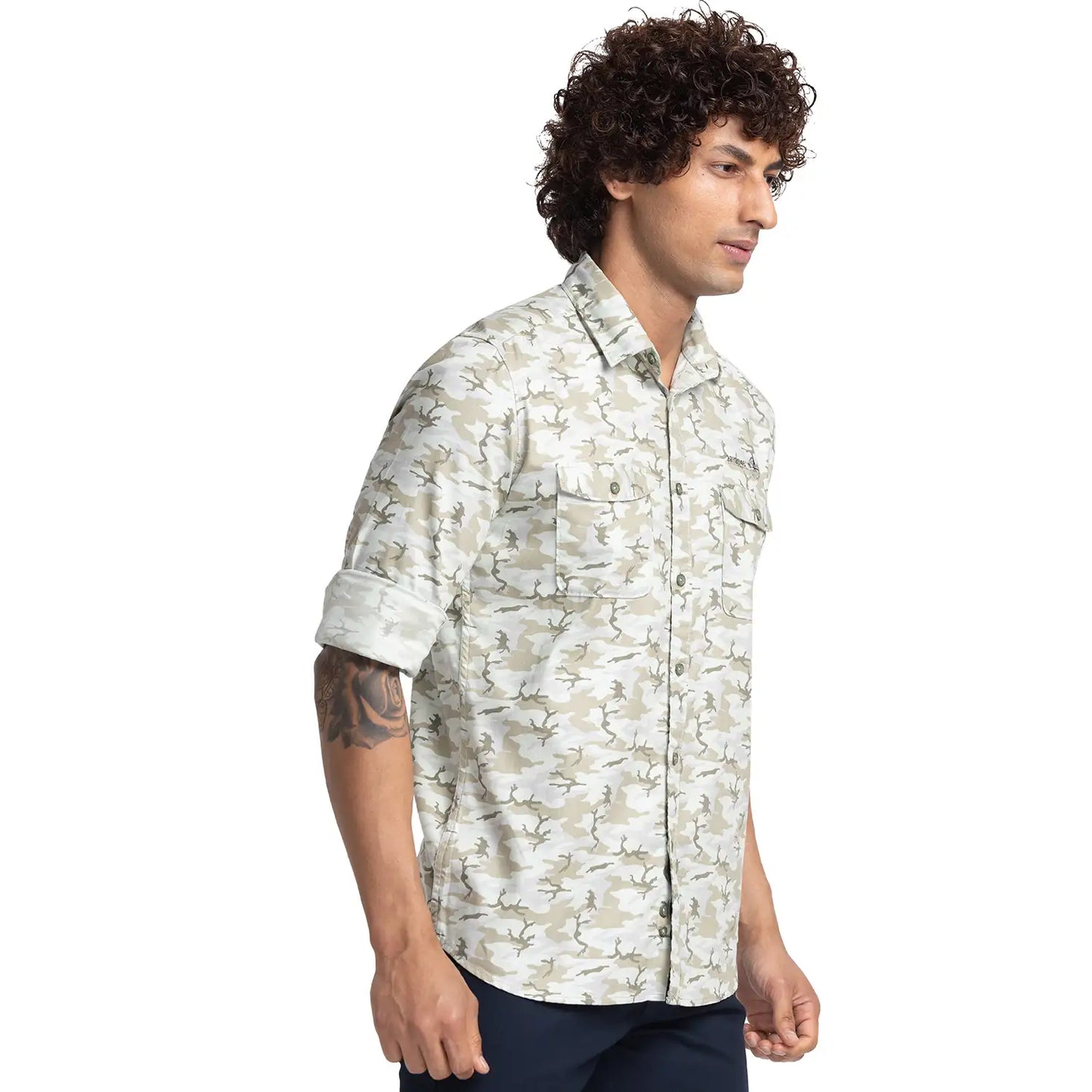 Men Green Slim Fit Print Cotton Full Sleeve Shirts