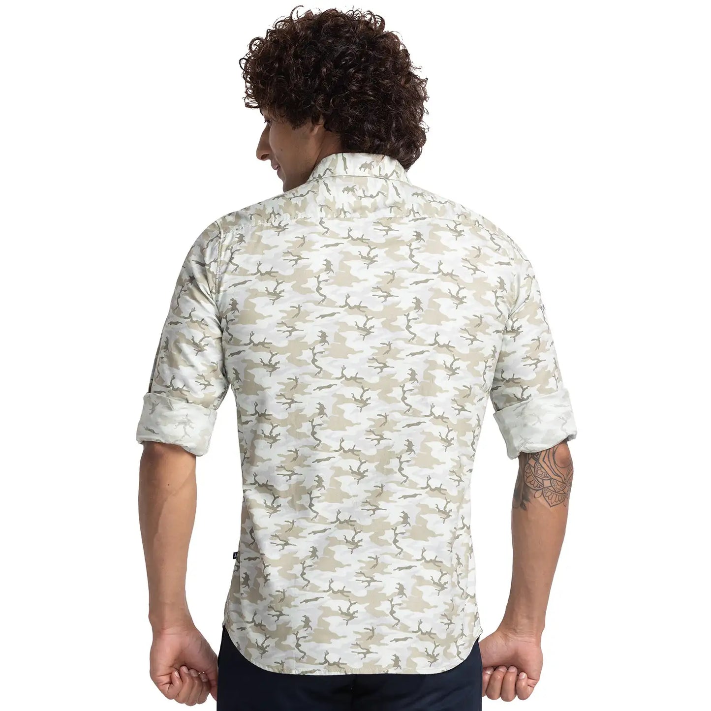 Men Green Slim Fit Print Cotton Full Sleeve Shirts