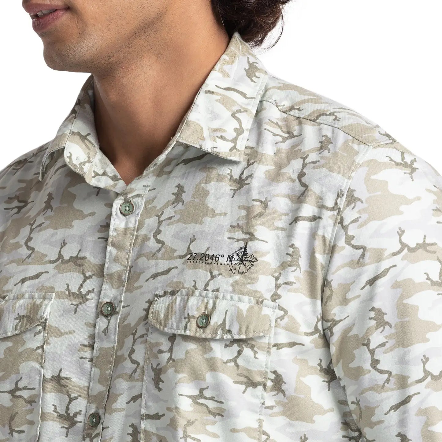 Men Green Slim Fit Print Cotton Full Sleeve Shirts