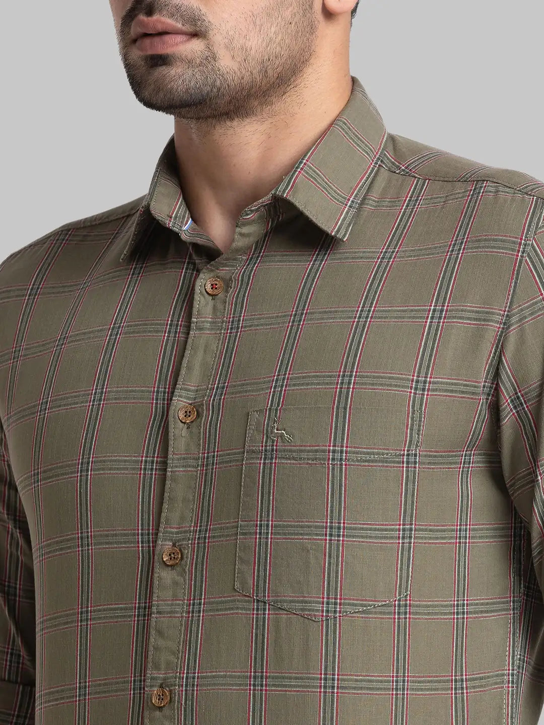 Men Green Slim Fit Checks Cotton Full Sleeve Shirts