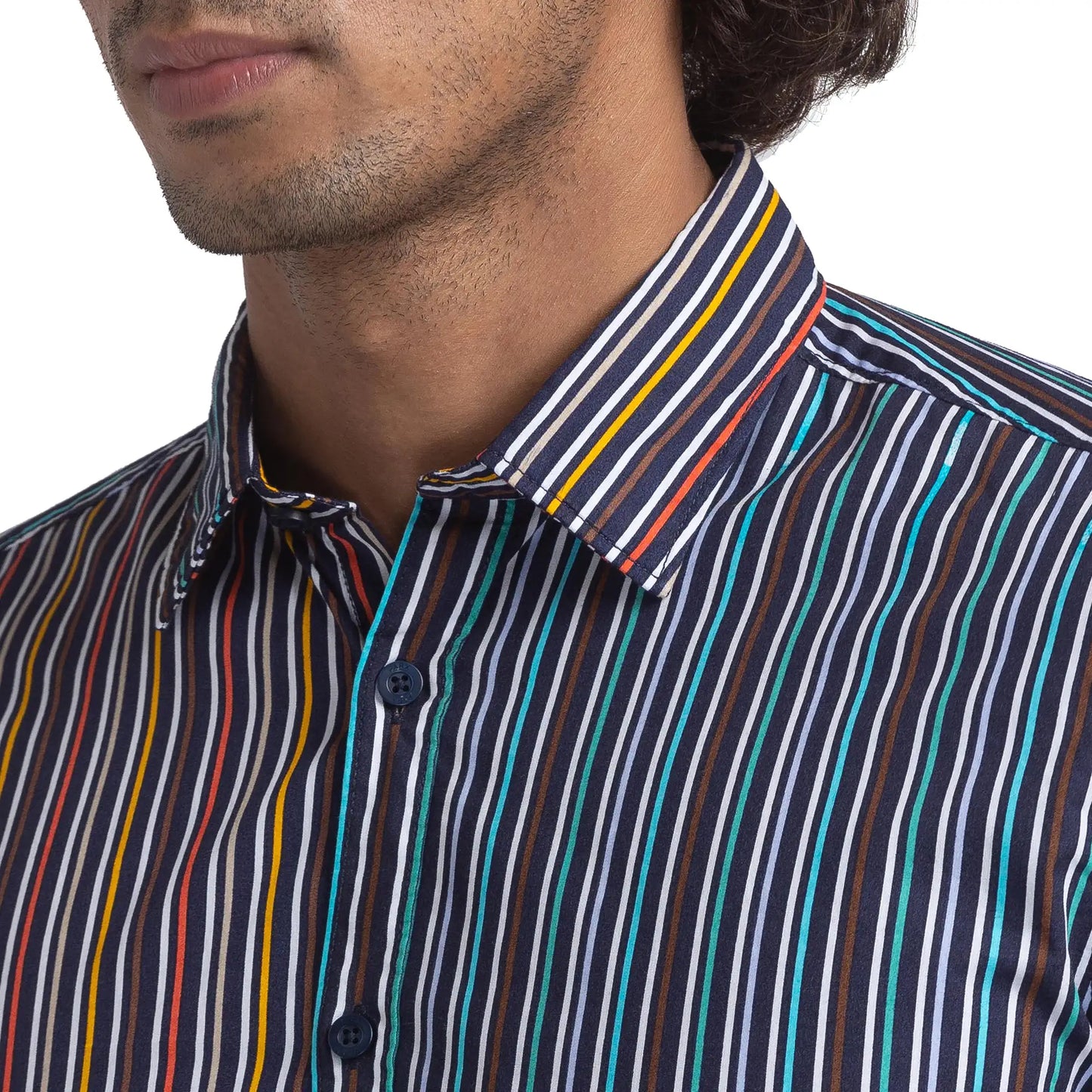 Parx Men Blue Striped Slim Fit Cotton Casual Shirt