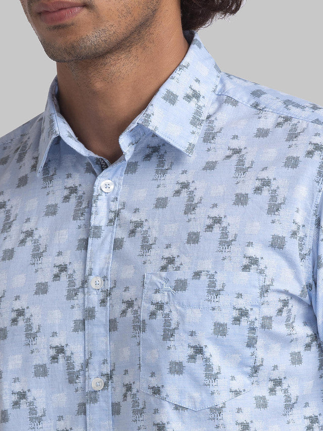 Parx Men Blue Printed Slim Fit Full Sleeve Semi Cut Away Collar Shirt