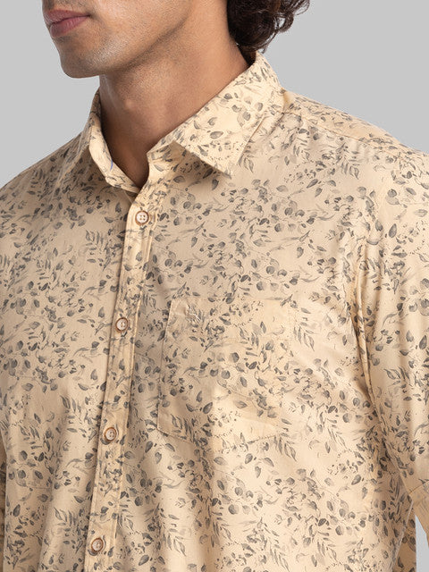 Parx Men Orange Slim Fit Stripe Full Sleeve Cutaway Collar Shirt