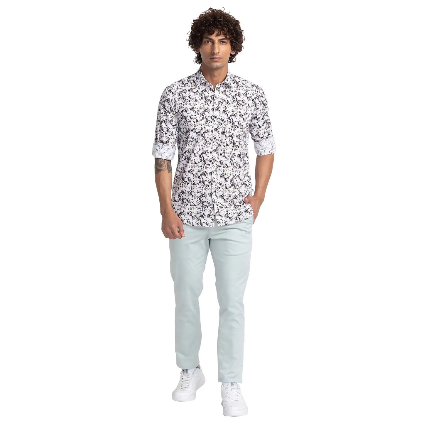 Parx Men White Printed Slim Fit Cotton Casual Shirt