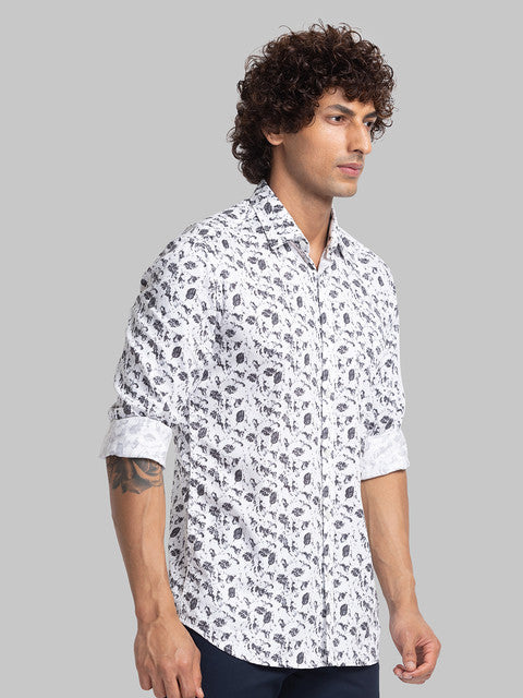 Parx Men White Printed Slim Fit Cotton Casual Shirt