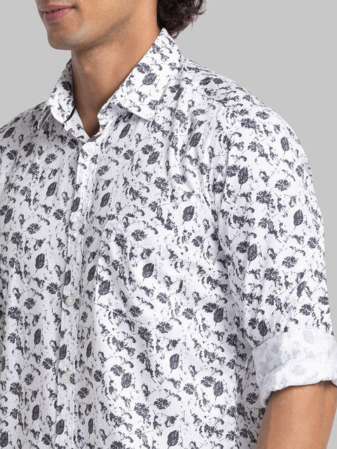 Parx Men White Printed Slim Fit Cotton Casual Shirt