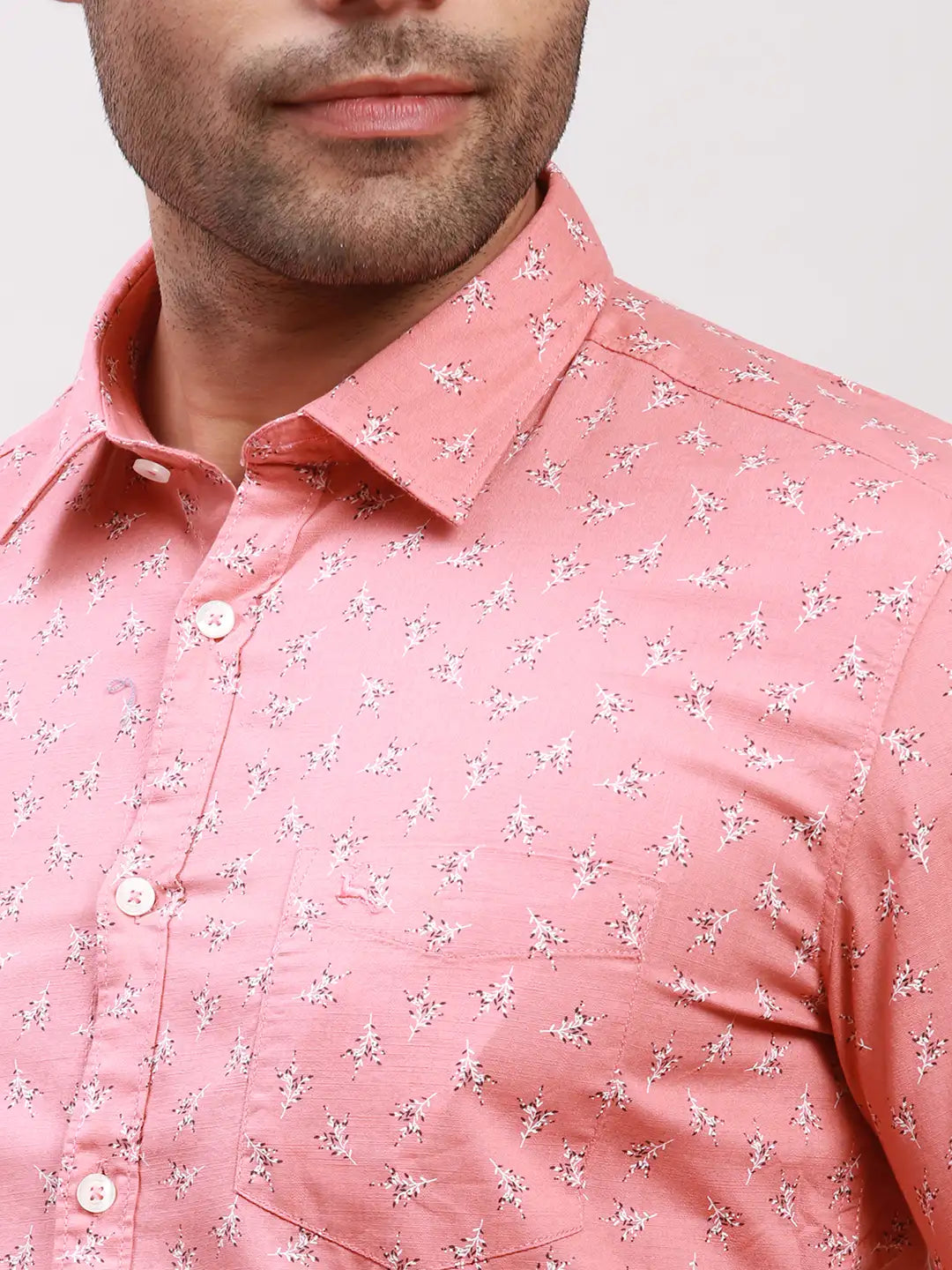 Parx Men Pink Printed Slim Fit Cotton Casual Shirt