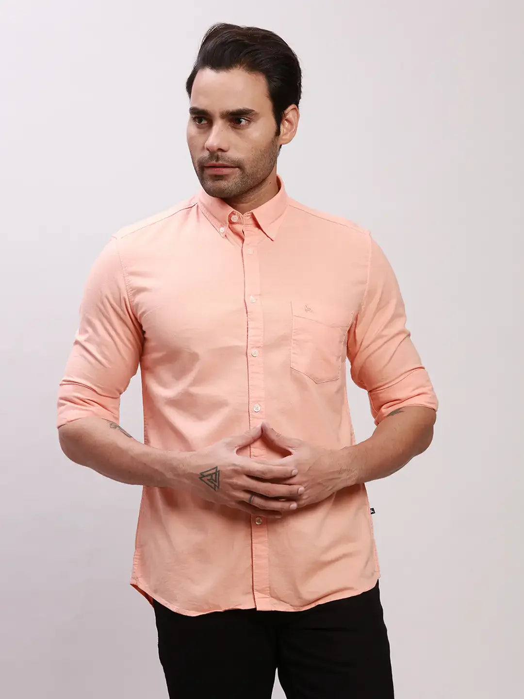 Parx Men Orange Solid Slim Fit Cotton Full Sleeve Shirts