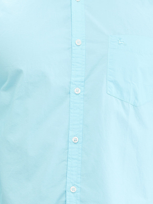 Parx Blue Solid Slim Fit Cotton Casual Shirt