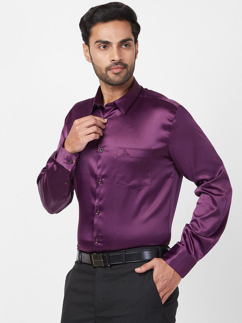Parx Men Purple Solid Slim Fit Polyester Blend Casual Shirt