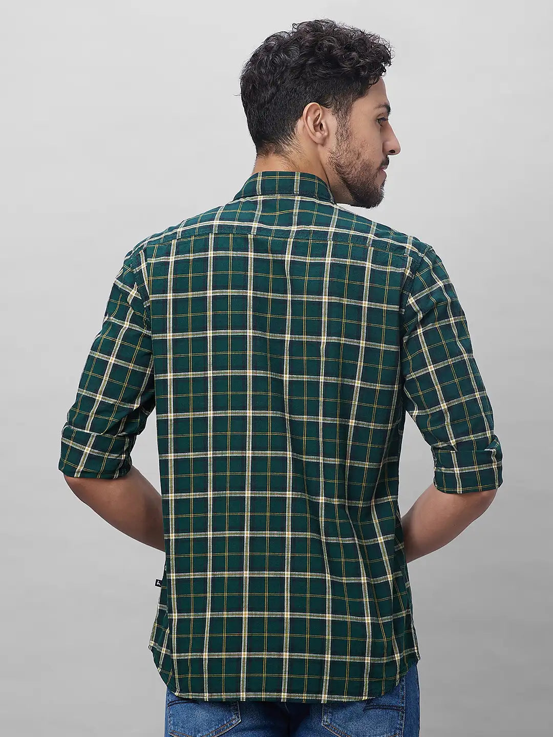Parx Men Green Checks Slim Fit Cotton Full Sleeve Shirts