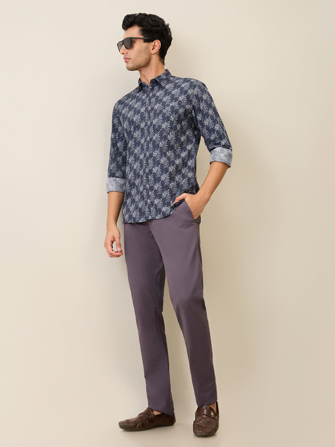 Parx Men Blue Printed Slim Fit Cotton Casual Shirt