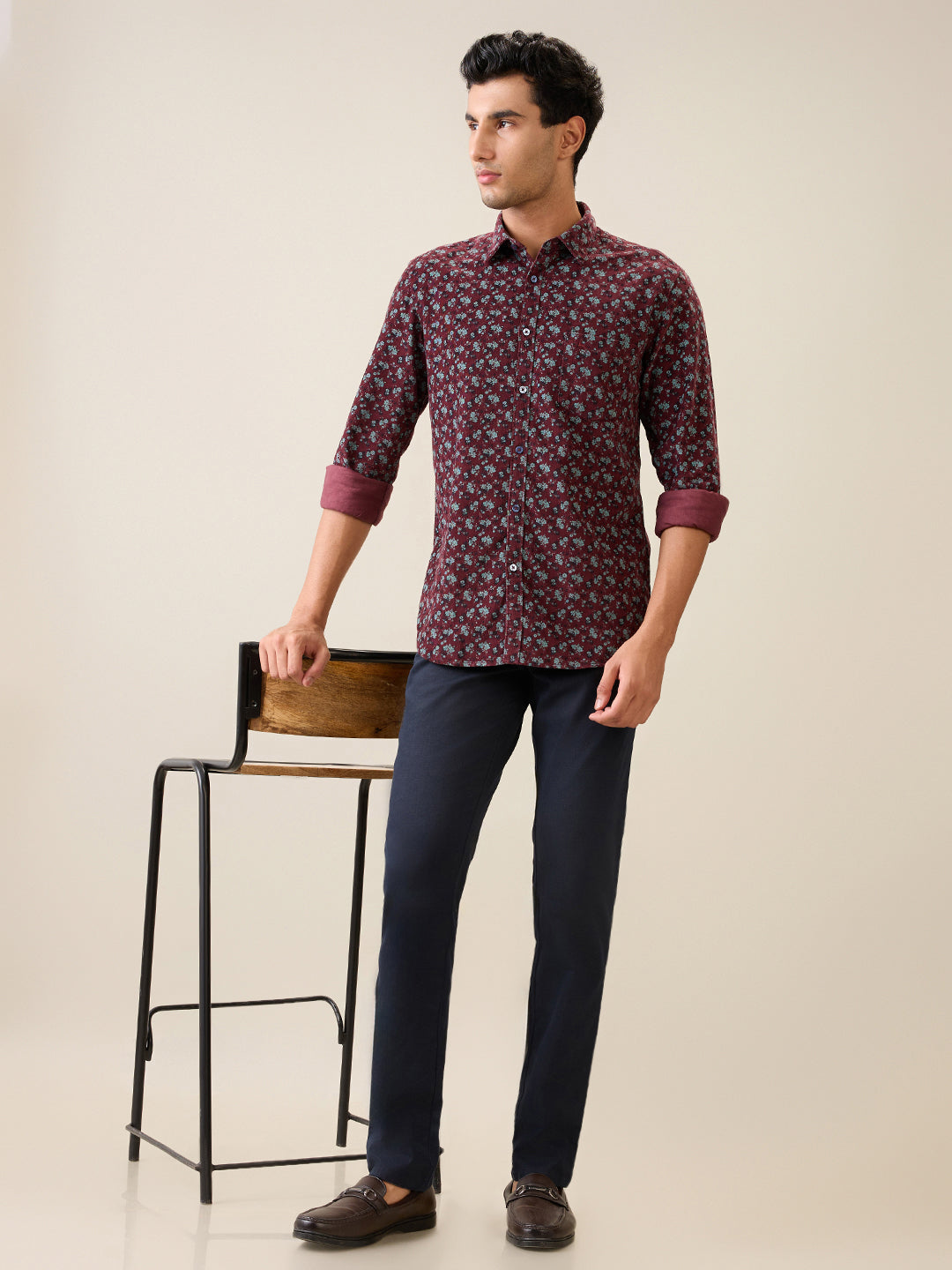 Parx Men Maroon Printed Slim Fit Cotton Casual Shirt