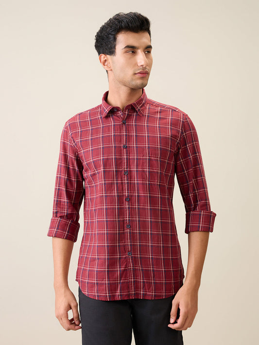 Parx Men Red Checks Slim Fit Cotton Casual Shirt
